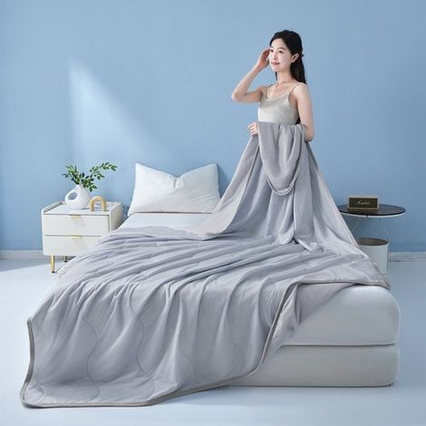 Couverture rafraîchissante - 100x150 cm - Couverture rafraîchissante - Couverture d'été - Polyester - Couette d'été fine - Couverture auto-rafraîchissante - Gris clair B (1/3)