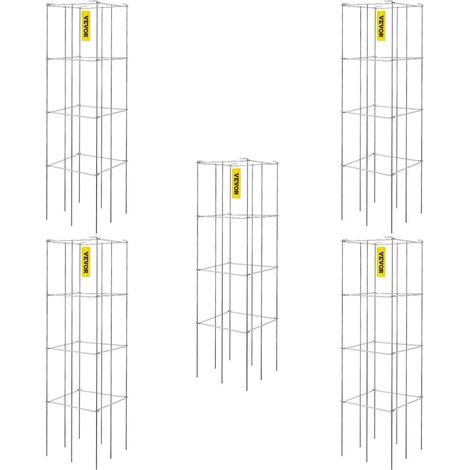 Cages à Tomates Lot de 5 Tuteur Plantes Grimpantes Support Légumes Potager Acier Revêtu PVC 30x30x117 cm (1/5)