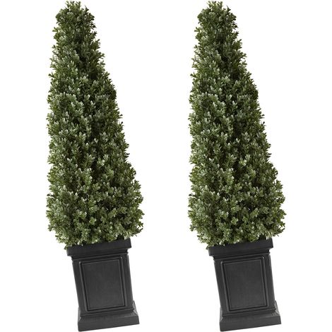 Mophorn Árboles Artificiales de 100 cm para Exterior, Juego de 2 Árboles Decorativos con Macetas, Ideales para Entradas, Diseño Cónico con Hojas de PE y Follaje de Boj para Ambientes Interiores (1/5)