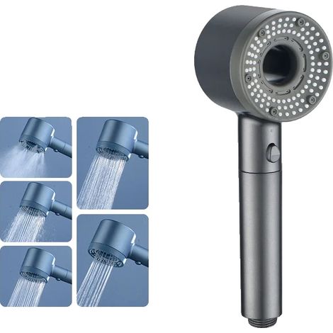 Soffione doccia, flusso d'acqua pressurizzato, 5 modalità di getto, doccia grigia (1/2)