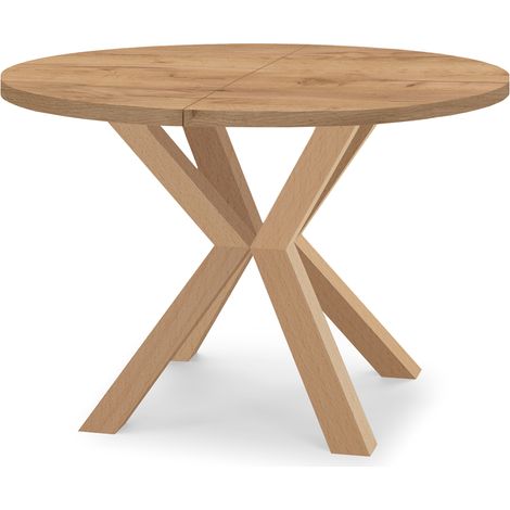 Table de salle à manger ronde extensible RAL avec pieds en bois, style loft, industriel, diamètre : 110 / 160 cm, couleur :Craft Gold (1/4)