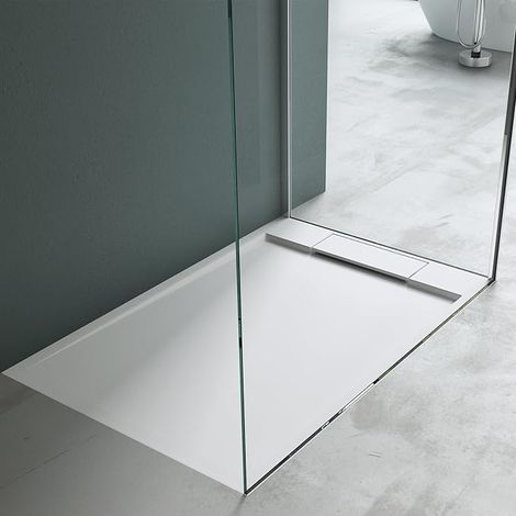 Mai & Mai Piatto Doccia 80x120x4cm, Piatto Doccia Geoma04W in Pietra Artificiale Bianco, Forma: Rettangolare (1/5)