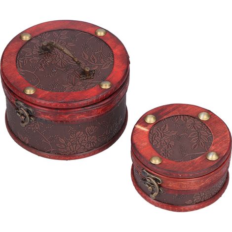 Boîte à bijoux cylindrique vintage 2 pièces avec fermoir pour colliers et bracelets (1/5)