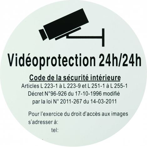 Targa segnaletica adesiva Ø 180 mm, "Vidéoprotection 24/24" (Videosorveglianza 24 ore su 24) – THIRARD