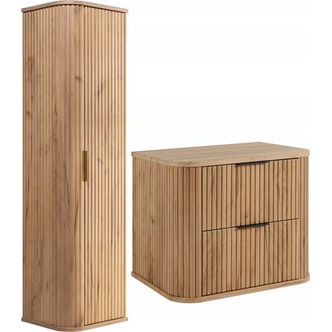 Rodan Badmöbel Set 60,4 cm, 2-teilig, Braun, 41,5 x 60 x 51,7 cm, MDF-Fronten, Hochschrank und Waschbeckenunterschrank