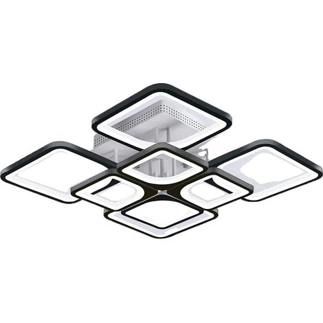 Lustre au plafond, Design moderne, Contrôle intelligent, 4+4 Noir (1/2)