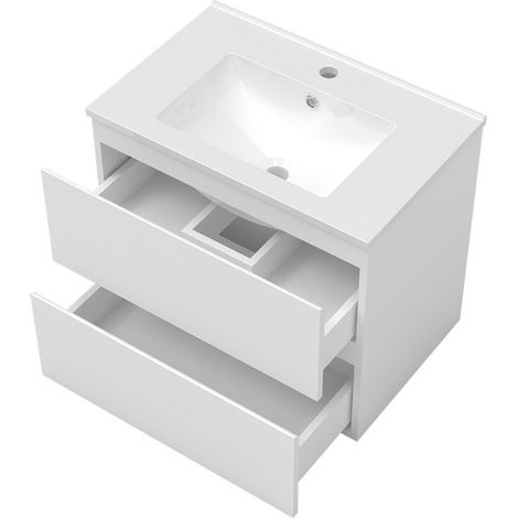 Ocean Ensemble meubles simple vasque 80cm，colonne + miroir lumineux Blanc