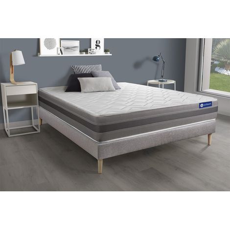 Ensemble matelas ACTIFLEX RELAX Ressorts ensachés + mémoire de forme 90x190 Maxi épaisseur 5zones confort + sommier KIT gris (1/5)