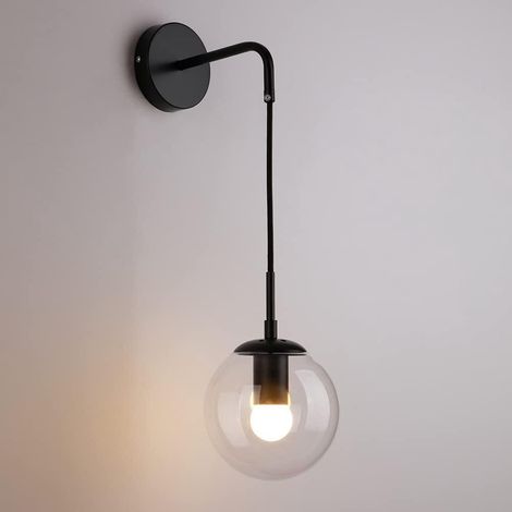 Applique murale , Applique murale rétro, applique murale en forme de globe, E27 industriel V-intage luminaire mural chambre couloir applique lumière rétro ambre verre sphère applique murale(Noir) (1/3)