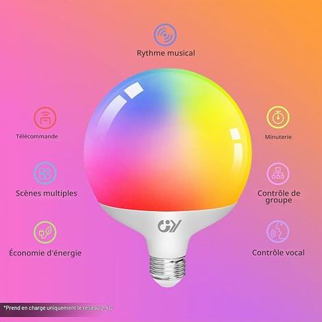 GY Ampoules Connectée E27 LED WiFi 18W Globe G120 1800LM, Intelligente Dimmable Multicouleurs RGB (1/3)