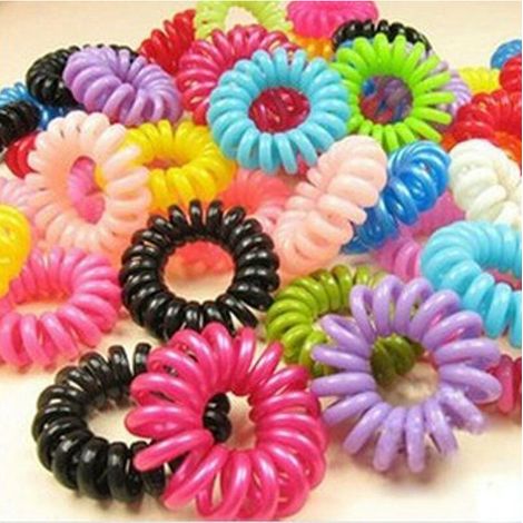 TRADE SHOP - Set 12 Pezzi Molle Capelli Modello Filo Telefono Colorate Ragazze Bambine -