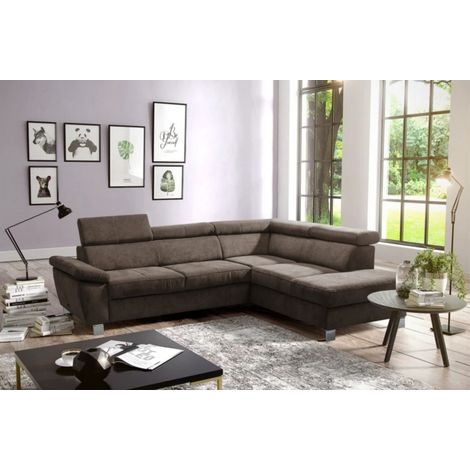 Canapé d'angle en tissu luxe 5 places LUGO chocolat, angle droit (1/5)