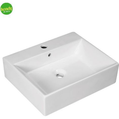 Lavabo da appoggio/sospeso in ceramica bianca con foro rubinetteria modello flos 50 51x42,5x14 cm BARBOTTINA