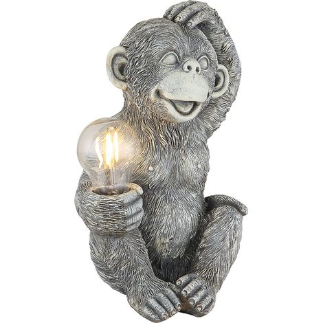 Luce solare scimmia decorazione giardino figura animale lampada solare luce esterna scimmia grigia, LED bianco caldo, LxLxH 20x15,5x27,5 cm