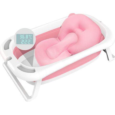 Baignoire bébé pliable avec contrôle de la température, adaptée aux bébés et aux enfants, avec tapis de soutien dorsal. (1/5)