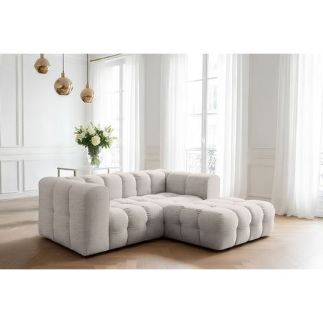 Ecksofa Designersofa SOLVIE XS in Stoff Moly Creme Ottomane Rechts