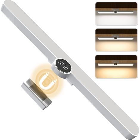 Lampe magnétique à intensité variable avec capteur de mouvement manuel, lampe de lecture rechargeable avec horloge, lampe sous-meuble pour placard (1/5)