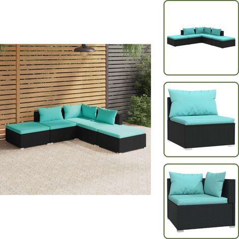 Rattan - vidaXL Set Divani da Giardino 5 pz con Cuscini in Polyrattan Nero - Poliestere