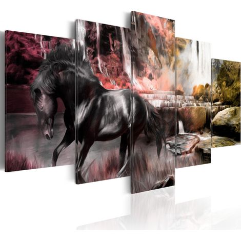 Tableau "Cheval Noir sur Fond de Ciel Cramoisi" 100 x 200 cm (1/2)