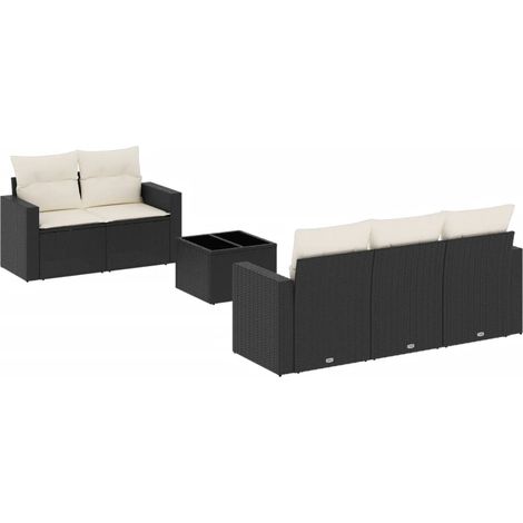 Salon de jardin 6 pcs Mobilier de jardin avec coussins noir résine tressée (1/3)