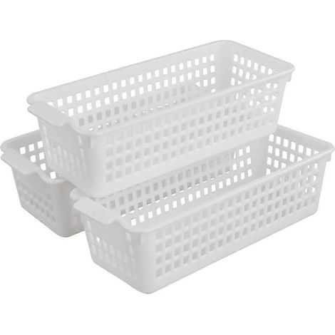 Lot de 3 petits paniers de rangement pratiques en plastique (blanc) (1/5)