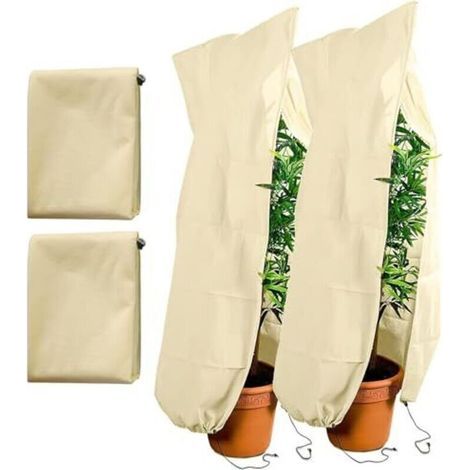 Lot de 2 housses de protection hivernales contre le gel, 120 x 180 cm, en tissu non tissé respirant, idéales pour les palmiers et les plantes de balcon. (1/4)