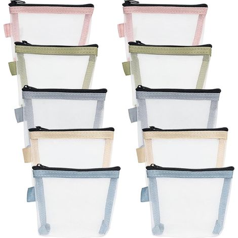 Lot de 10 mini pochettes à fermeture éclair, petites pochettes transparentes à fermeture éclair, mini pochette en maille pour pièces de monnaie, sacs de rangement en maille avec kit de clés (1/5)