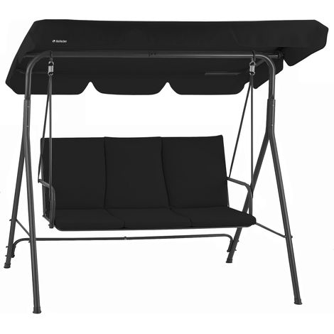 HinHocker Hollywoodschaukel 3-Sitzer mit Sonnendach, Schwarz, bis 250 kg belastbar, Gartenschaukel (1/5)