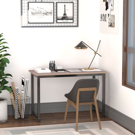 Scrivania con struttura in acciaio e gambe regolabili, tavolo da studio per ufficio domestico, 120x60x76 cm, nero e naturale