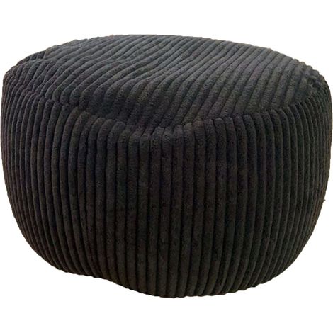 Puf Relaxdays, de cordón, 25 x 35 cm, relleno de poliestireno, cojín redondo, taburete salón, puf, negro