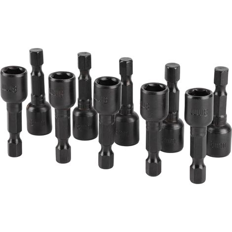 Jeu de 10 embouts de tournevis électrique hexagonaux noirs, 45 x 8mm, à forte aimantation, accessoires de vissage magnétiques pour perceuse (1/5)
