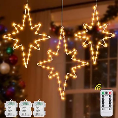 Bseical 3er-Set Weihnachtslichter für Fenster – Sternförmige LED-Weihnachtsdekorationen – Dekorative Weihnachtsbeleuchtung für Fenster, Türen, Lichterketten – Party-Fensterdekorationen (1/5)