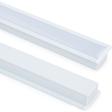 Perfil Aluminio Empotrable para Tiras LED hasta 25 mm con Tapa Continua Blanco 2 m Blanco traslúcido