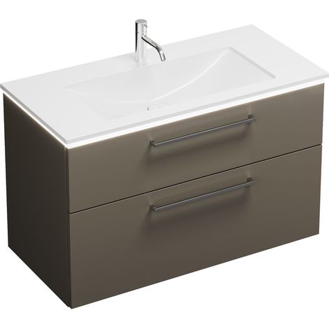 Vasque Burg Eqio Mineral Cast + meuble sous-vasque, gris brillant/blanc alpin GRP95