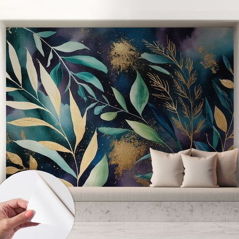 Papier peint autocollant décoratif à motifs pour salon chambre et bureau Tapete adhésif pour décoration Feuilles botaniques 208x146 cm (1/5)