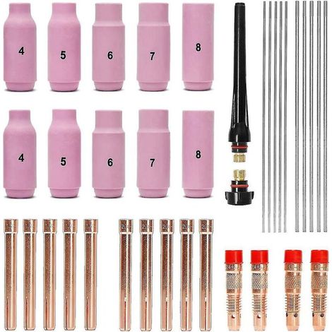 WIG-Schweißzubehörset, Adapterhülsen + Koffer + Keramikdüsen + Wolframelektroden für -26 (1/5)