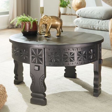 Table basse ronde 60 cm en manguier gris foncé - CURT (1/5)