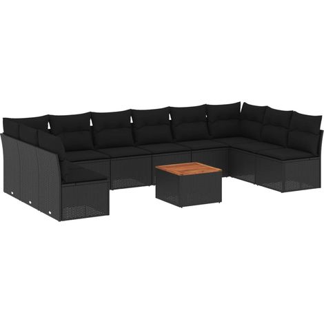 vidaXL Salon de jardin 11 pcs avec coussins noir résine tressée (1/5)