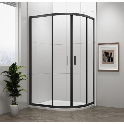 Cabine de douche quadrant EASY BLACK 1200x900mm, L/R, verre clair (1/3)