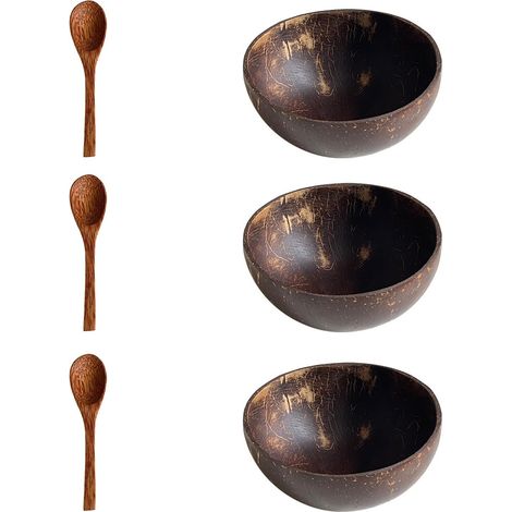 Kokosnussschalen-Set (3-teilig), Smoothie-Schale, plastikfreie Schalen mit Löffeln, ideal als Müslischale, vegane Schale oder Smoothie-Schale (1/5)