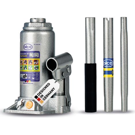 alca® Hydraulischer Wagenheber 8t I Stempelheber & Unterstellheber aus Stahl I für Auto, Motorrad, PKW & Werkstatt I Hubhöhe 185-355 mm I TÜV-zertifiziert & GS-Geprüft