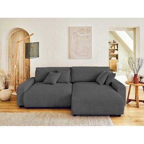 Pivoine – ecksofa beidseitig montierbar– 4-sitzer– schlaffunktion mit bettkasten – aus cord - dunkelgrau (1/5)