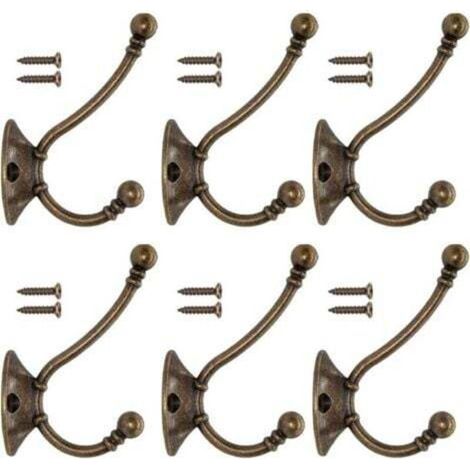 6 PCS Patère Porte Manteau Murale Vintage Crochet Métal De Porte Chapeau Crochet Rétro pour Porte-Manteau Salle de Bain Cuisine Fonte De Fer Laiton Bronze Design (Contient des Vis) (1/4)