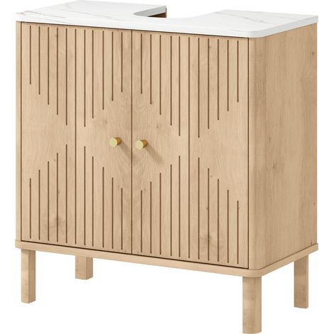 Meuble sous lavabo salle de bain sous vasque étagère réglable plan toilette effet marbre chêne 60x30x63cm