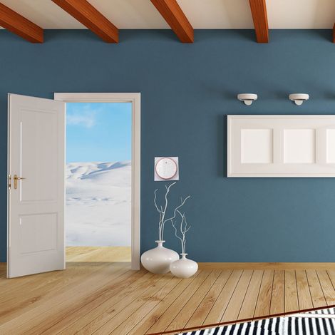 Drahtloses Smart-Thermostat-Bedienfeld für vernetzte Haushalte mit Sprachsteuerungs-App, AC95240V-Warmwasser-Regelventil, weißer quadratischer Sockel. (1/5)