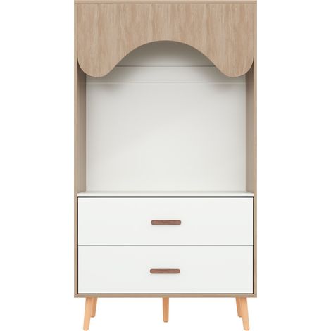 Armadio infantil aperto con barra e 2 cassetti 80 x 46 x 141,5 cm bianco e legno naturale HOMVRA (1/5)