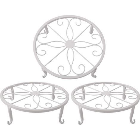 Supporto per vaso di fiori bianco 23 x 23 x 11,5 cm, supporto per piante succulente in ferro retrò per interni ed esterni, 3 pezzi (1/5)