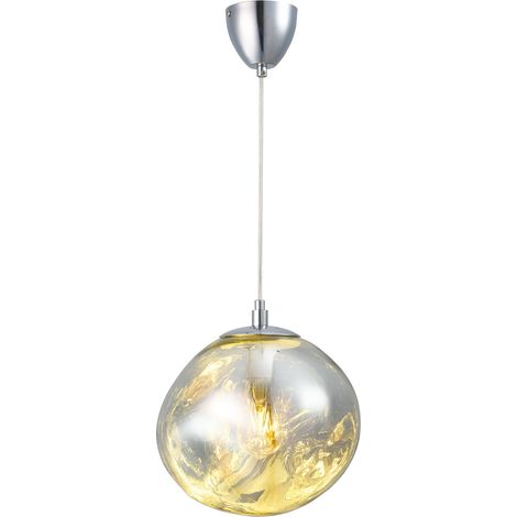 ALPINALUZ Lámpara Colgante Diseño Moderno con Pantalla de Cristal Metalizado Grande Cromado Irregular Casquillo E27 "Melti"D360mm