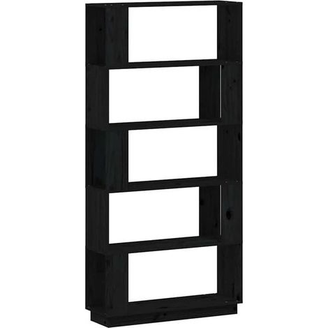 Étagère Bibliothèque en Bois Massif de Pin, Séparateur de Pièce Noir, 80 x 25 x 163,5 cm (1/5)