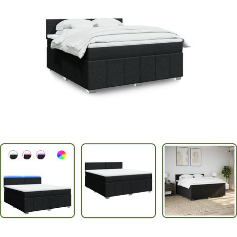 vidaXL Surmatelas -  Sommier à lattes de lit avec matelas Noir 180x200 cm Tissu (1/5)